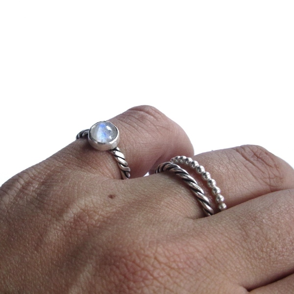 Σετ τριών δαχτυλιδιών |Laruga set of 3 | Χειροποίητα δαχτυλίδια από ασήμι 925 - ασήμι, ημιπολύτιμες πέτρες, φεγγαρόπετρα, μικρά, μικρά, σετ, boho, boho, αυξομειούμενα