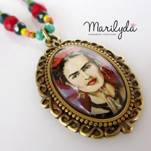 Frida Kahlo μακρύ χειροποίητο κολιέ - γυαλί, κρύσταλλα, μακριά, frida kahlo, αυξομειούμενα - 2