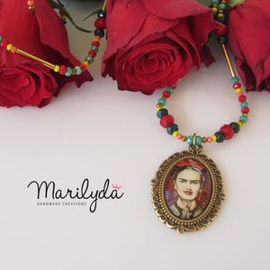 Frida Kahlo μακρύ χειροποίητο κολιέ - γυαλί, κρύσταλλα, μακριά, frida kahlo, αυξομειούμενα - 3
