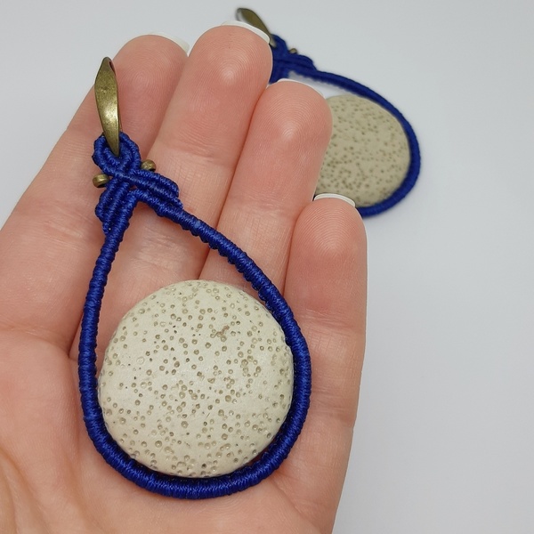 Μπλε σκουλαρίκια σε σχήμα σταγόνας με χάντρα λάβας - κρεμαστά - 2