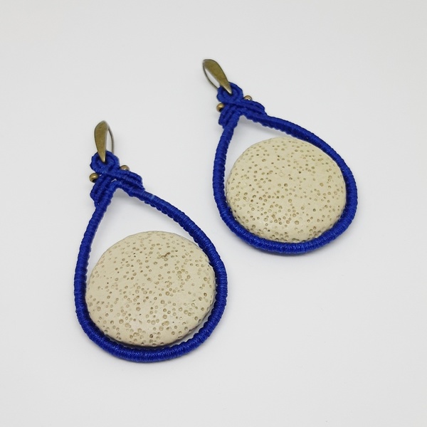Μπλε σκουλαρίκια σε σχήμα σταγόνας με χάντρα λάβας - κρεμαστά - 3