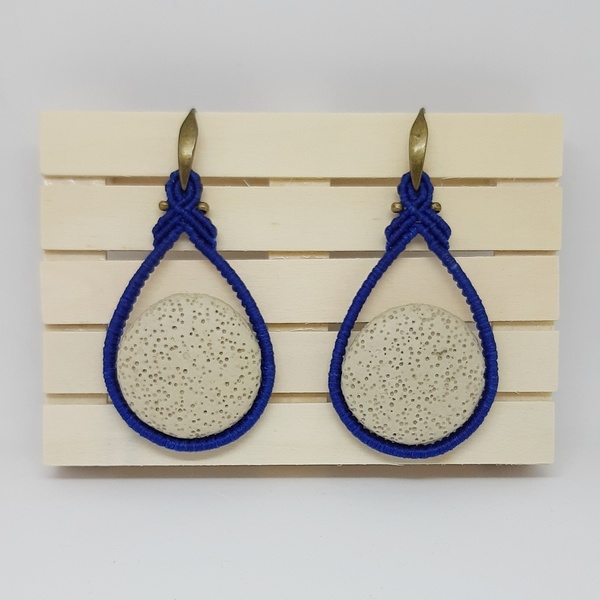 Μπλε σκουλαρίκια σε σχήμα σταγόνας με χάντρα λάβας - κρεμαστά - 4