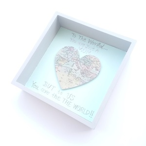 Καδράκι ξύλινο με καρδιά χάρτης 15 x 15 Υ x 3,70 cm ξύλο - πίνακες & κάδρα, καρδιά, μαμά