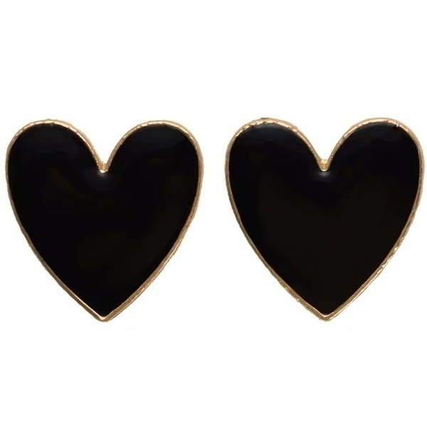 Black heart- μεταλλικά σκουλαρίκια - καρφωτά, μπρούντζος, μεγάλα, faux bijoux