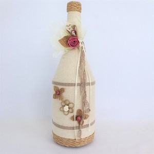 Διακοσμητική μπουκάλα με σπάγκο και λουλούδια - ύφασμα, γυαλί, διακοσμητικά, διακοσμητικά μπουκάλια