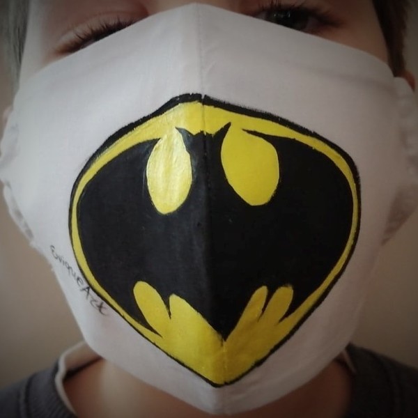 Παιδική μάσκα προστασίας ζωγραφισμένη Batman - αγόρι, για παιδιά, μάσκα προσώπου, αξεσουάρ μαλλιών, μάσκες προσώπου, παιδικές μάσκες - 2