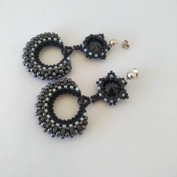 Bead weaving σκουλαρίκια - ασήμι, πέτρες, χάντρες, miyuki delica, κρεμαστά