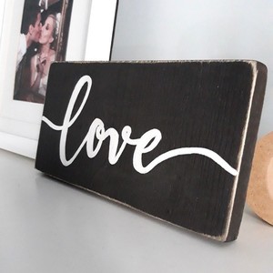 "love" - Ξύλινη πινακίδα 20 × 10 εκ. - δώρο αγάπης - πίνακες & κάδρα, αγάπη, χειροποίητα, ξύλινα διακοσμητικά τοίχου - 2