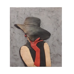 Πίνακας από πηλό "Γυναικεία φιγούρα με καπέλο" - πίνακες & κάδρα, πηλός, χειροποίητα, πρωτότυπα δώρα