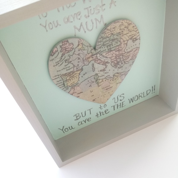 Καδράκι ξύλινο με καρδιά χάρτης 15 x 15 Υ x 3,70 cm ξύλο - πίνακες & κάδρα, καρδιά, μαμά - 4