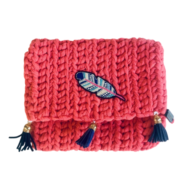 Feather knit - τσαντάκι βαμβακερό πλεκτό - φάκελοι, boho, χειρός, πλεκτές τσάντες, βραδινές, μικρές, φθηνές