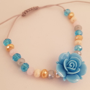 Βραχιολι γαλάζιο τριαντάφυλλο - κορδόνια, χάντρες, αυξομειούμενα