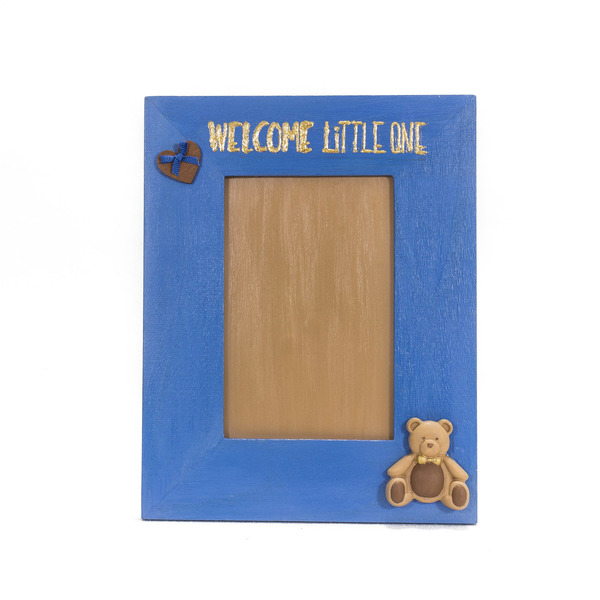 ΞΥΛΊΝΗ ΚΟΡΝΙΖΑ ΓΙΑ ΝΕΟΓΕΝΝΗΤΟ «WELCOME LITTLE ONE» - πίνακες & κάδρα, αγόρι, αναμνηστικά, μαιευτήριο, παιδικά κάδρα - 2