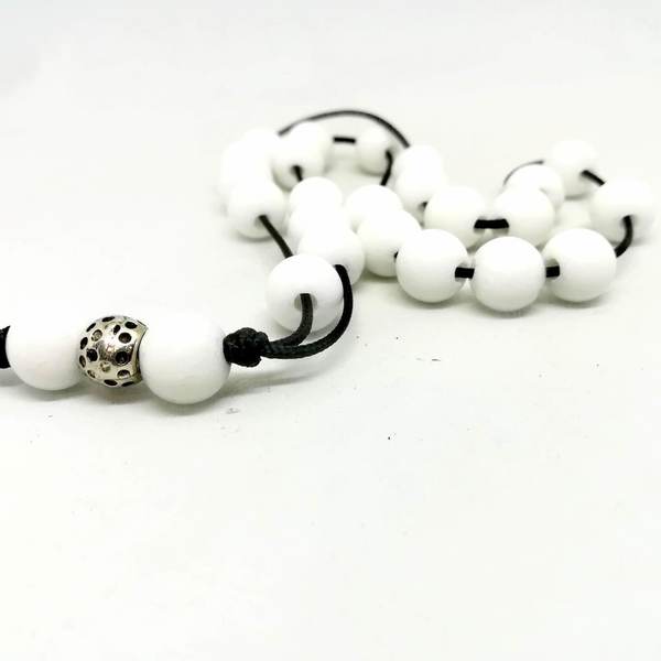 Κομπολόι με ημιπολύτιμες χάντρες άσπρου όνυχα - ημιπολύτιμες πέτρες, όνυχας - 3