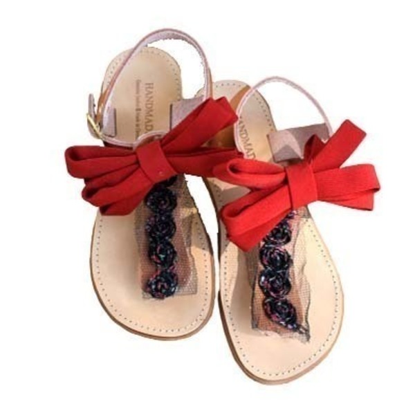 Bow sandals for girls,handmade and 100% made of genuine leather. - σανδάλια, κορίτσι, φιόγκος