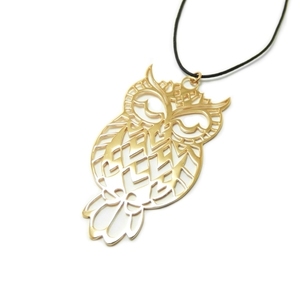 " Golden Owl " - Χειροποίητο επιχρυσωμένο ή επάργυρο μενταγιόν σε σχήμα κουκουβάγιας. - επιχρυσωμένα, επάργυρα, κουκουβάγια, μακριά, μενταγιόν