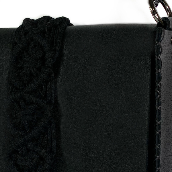 Urban Queen Χειροποίητη μαύρη δερμάτινη τσάντα “Vanity mini” - δέρμα, χιαστί, μακραμέ, πλεκτές τσάντες - 2