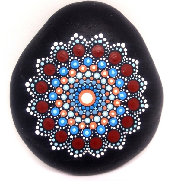 Φυσική πέτρα με σχέδιο dotting mandala Μπλε-κόκκινο - πέτρα, διακοσμητικές πέτρες