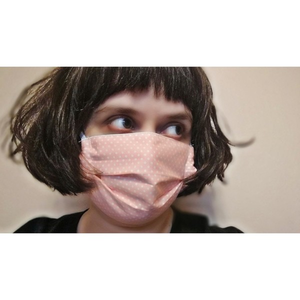Ροζ πουά μάσκα βαμβακερή - κορίτσι, πουά, μάσκα προσώπου, μάσκες προσώπου - 2
