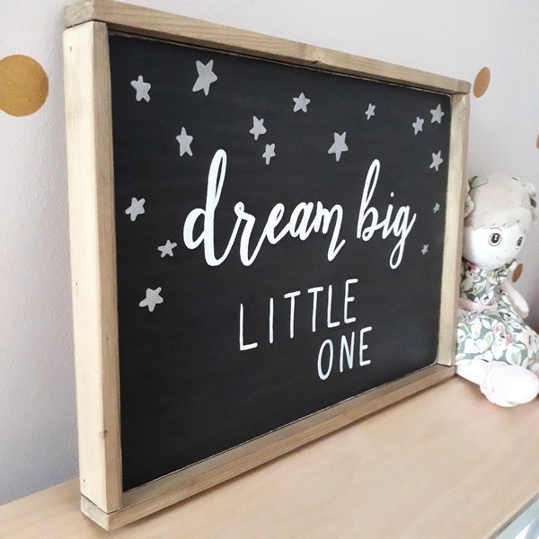 "Dream big little one" - Ξύλινη πινακίδα 37 × 27 εκ. για το βρεφικό / παιδικό δωμάτιο / δώρο βάπτισης - αγόρι, δώρα για βάπτιση, δώρο γέννησης, ξύλινα διακοσμητικά τοίχου, παιδικοί πίνακες - 5