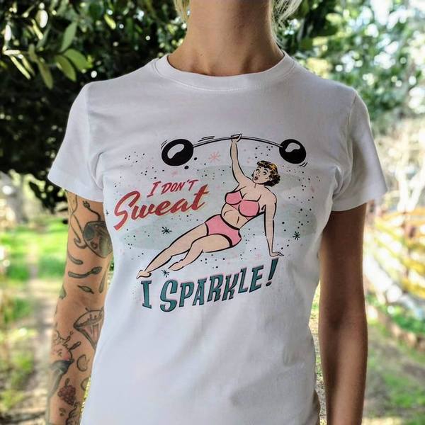 Gym tshirt pinup rockabilly retro drawing weight lifting girl 50s - vintage - 2