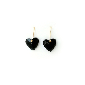 Μικρά μαύρα σκουλαρίκια καρδιές Love / Tiny Dangles Black - κρεμαστά, γυαλί, ασήμι, επιχρυσωμένα, φθηνά, μικρά, καρδιά, γάντζος