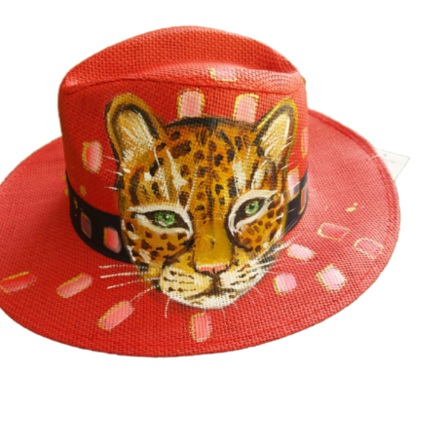 Καπέλο tiger - ζωγραφισμένα στο χέρι, χειροποίητα, ψάθινα