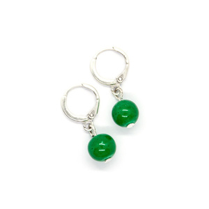 "Green Sun Mini Hoops" - Μίνιμαλ κρικάκια με πράσινη ημιπολύτιμη πέτρα - επάργυρα, κρίκοι, minimal, μικρά, μπρούντζος, φθηνά