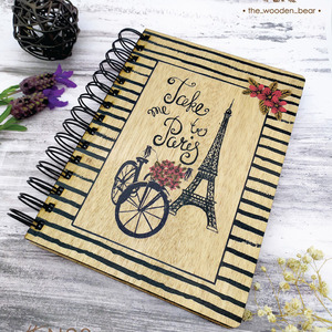 Ξύλινο Σημειωματάριο Paris (Wooden Notebook) 14,5cm x 20cm - δώρο, δώρα γενεθλίων, δώρα για γυναίκες, τετράδια & σημειωματάρια - 2
