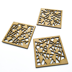Ξύλινα Σουβέρ σε Τετράγωνο σχήμα, Laser cut (Σετ 6 τμχ + βάση, 9cm x 9cm) - είδη σερβιρίσματος, ξύλινα σουβέρ, χειροποίητα, σουβέρ, ξύλο