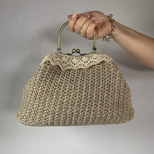 Πλεκτή τσάντα με μεταλλικό χερούλι - crochet, χειρός, πλεκτές τσάντες, βραδινές, μικρές