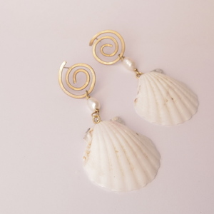 shell earrings - ορείχαλκος, κοχύλι, μακριά, boho, κρεμαστά - 5