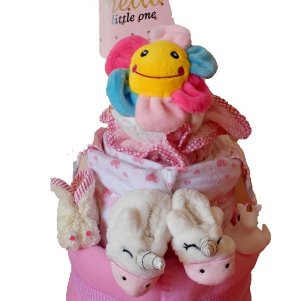 Diaper Cake (Flower Cake) - κορίτσι, δώρα για βάπτιση, σετ δώρου, δώρο γέννησης, diaper cake