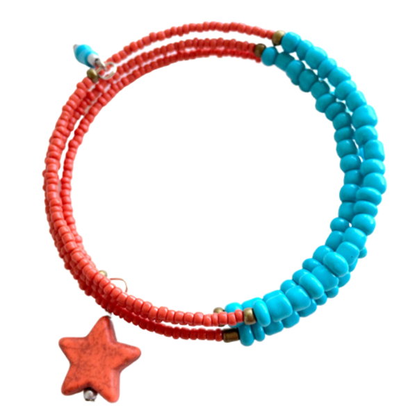 Βραχιόλι κόκκινο πολύσειρο με αστέρι Χαολίτη - χαολίτης, αστέρι, χάντρες, boho, πολύσειρα