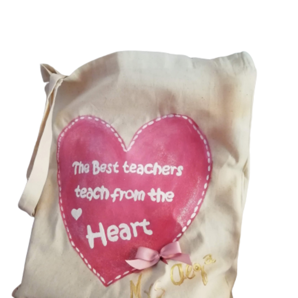 Δώρο για την δασκάλα - Πάνινη τσάντα ζωγραφισμένη με καρδιά - ώμου, πάνινες τσάντες, φθηνές
