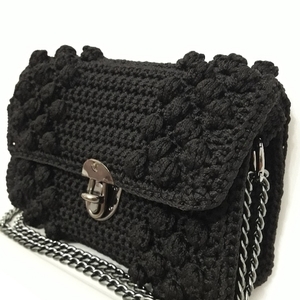 Black Bubble Bag - χιαστί, crochet, πλεκτή, μικρές - 3