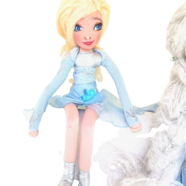Κούκλα πριγκίπισσα χιονιού 35cm ύψος ,από ζέρσευ ύφασμα . - κουκλίτσα, παιχνίδια, πριγκίπισσα - 4