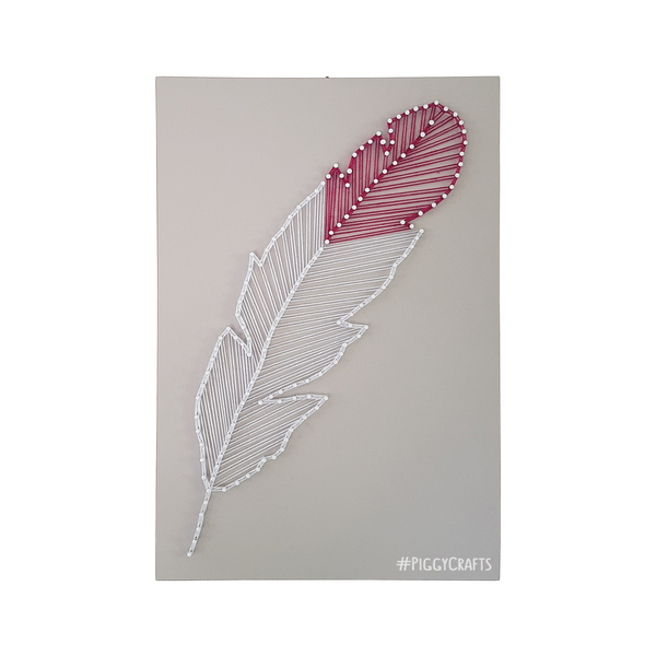 Κάδρο με καρφιά & κλωστές "Feather" 30x20cm - πίνακες & κάδρα, φτερό, διακόσμηση, minimal