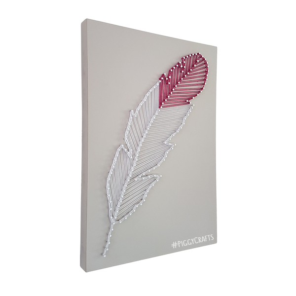 Κάδρο με καρφιά & κλωστές "Feather" 30x20cm - πίνακες & κάδρα, φτερό, διακόσμηση, minimal - 2
