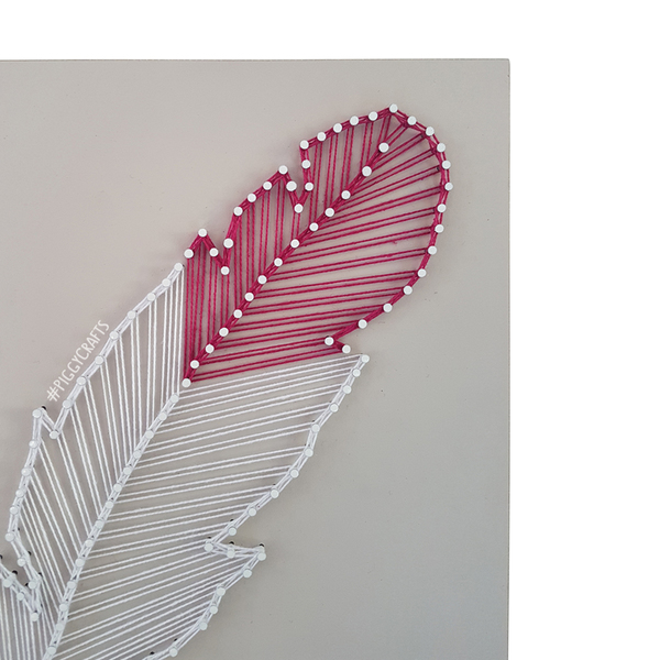 Κάδρο με καρφιά & κλωστές "Feather" 30x20cm - πίνακες & κάδρα, φτερό, διακόσμηση, minimal - 4