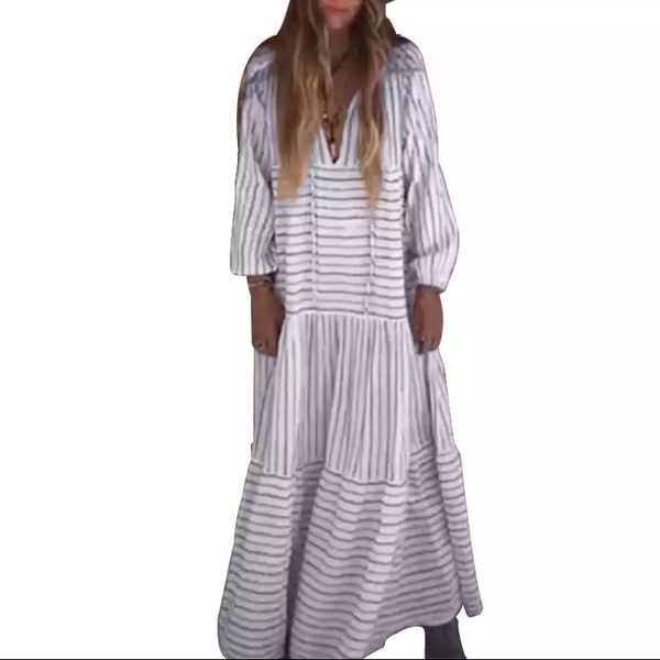 Loose stripe- maxi βαμβακερό φόρεμα - ριγέ, boho