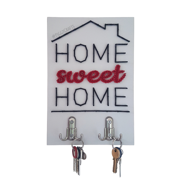 Κλειδοθήκη με καρφιά & κλωστές "Home Sweet Home" 30x20cm - δώρο, κλειδί, κλειδοθήκες