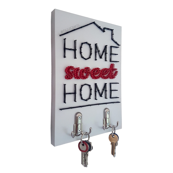 Κλειδοθήκη με καρφιά & κλωστές "Home Sweet Home" 30x20cm - δώρο, κλειδί, κλειδοθήκες - 2