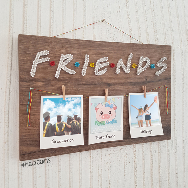 Κορνίζα με καρφιά & κλωστές "Friends" 38x25cm - πίνακες & κάδρα, για φωτογραφίες - 2