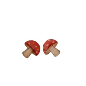 Stud earrings “Μανιταράκια”. - ξύλο, γυαλί, ζωγραφισμένα στο χέρι, καρφωτά, μικρά