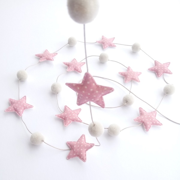 Διακοσμητική Γιρλάντα με Πον Πον και Υφασμάτινα Ροζ Αστέρια 2.5m - κορίτσι, αστέρι, διακόσμηση, γιρλάντες, pom pom - 3