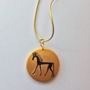 Κολιέ Άλογο 1 χρυσό χρώμα με αυξομειούμενο δερμάτινο κορδόνι - ξύλο, χρυσό, κολιέ