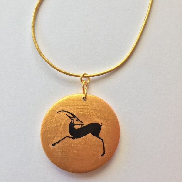 Κολιέ Άλογο 1 χρυσό χρώμα με αυξομειούμενο δερμάτινο κορδόνι - ξύλο, χρυσό, κολιέ - 2