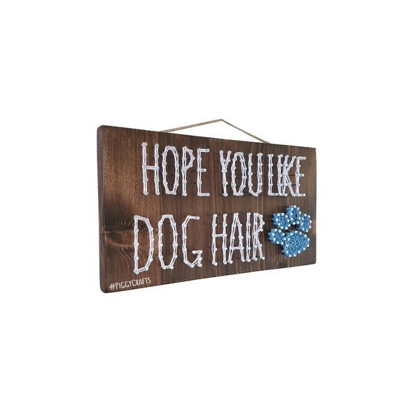 Ξύλινη πινακίδα με καρφιά & κλωστές "Dog Hair" 25x14cm - ξύλο, διακοσμητικά, ξύλινα διακοσμητικά τοίχου - 3