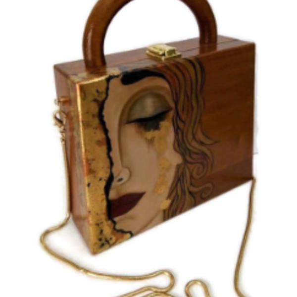 Ξύλινη Tσάντα 24,5\20\7,5cm χειροποιητη ζωγραφισμένη στο χέρι σε σχημα τραπεζιου - ξύλο, clutch, μεγάλες, χειρός, βραδινές